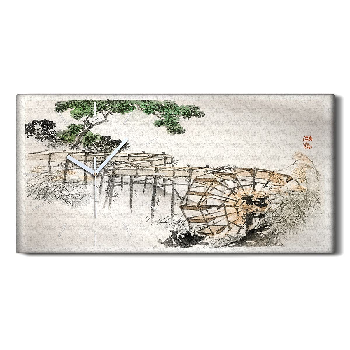 Horloge sur Toile Arbre Asiatique 60x30cm Tableau Mural Salon Chambre Silencieux