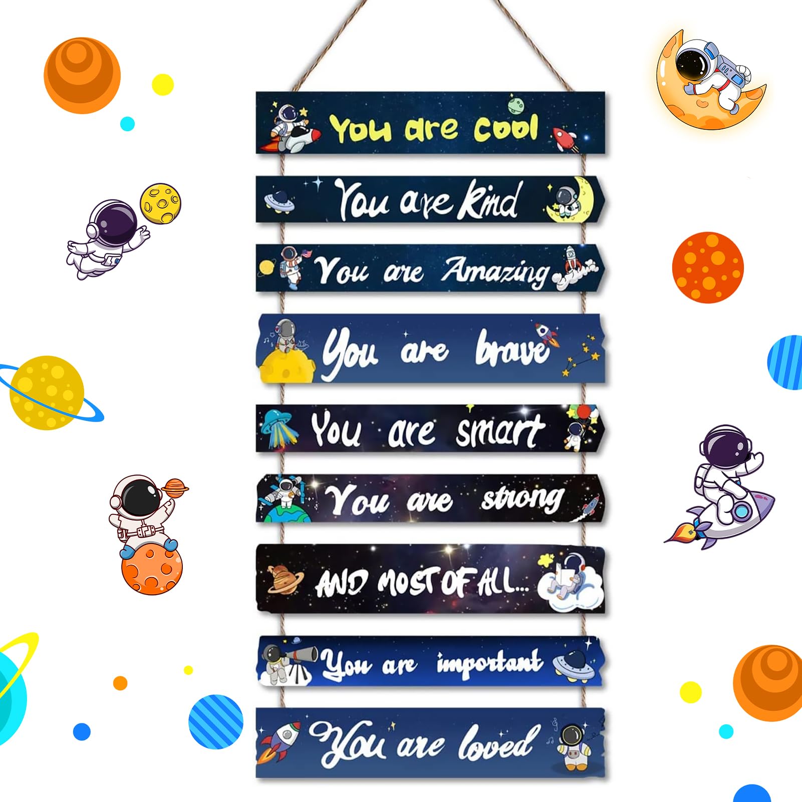 Winuoyang Space Wall Art, Space Themed Bedroom Accessories Wall Decor Boys Bedroom Accessories Inspirational Quotes Wall Art Wall Hanging Decoration for Kids Bedroom Nursery Gift