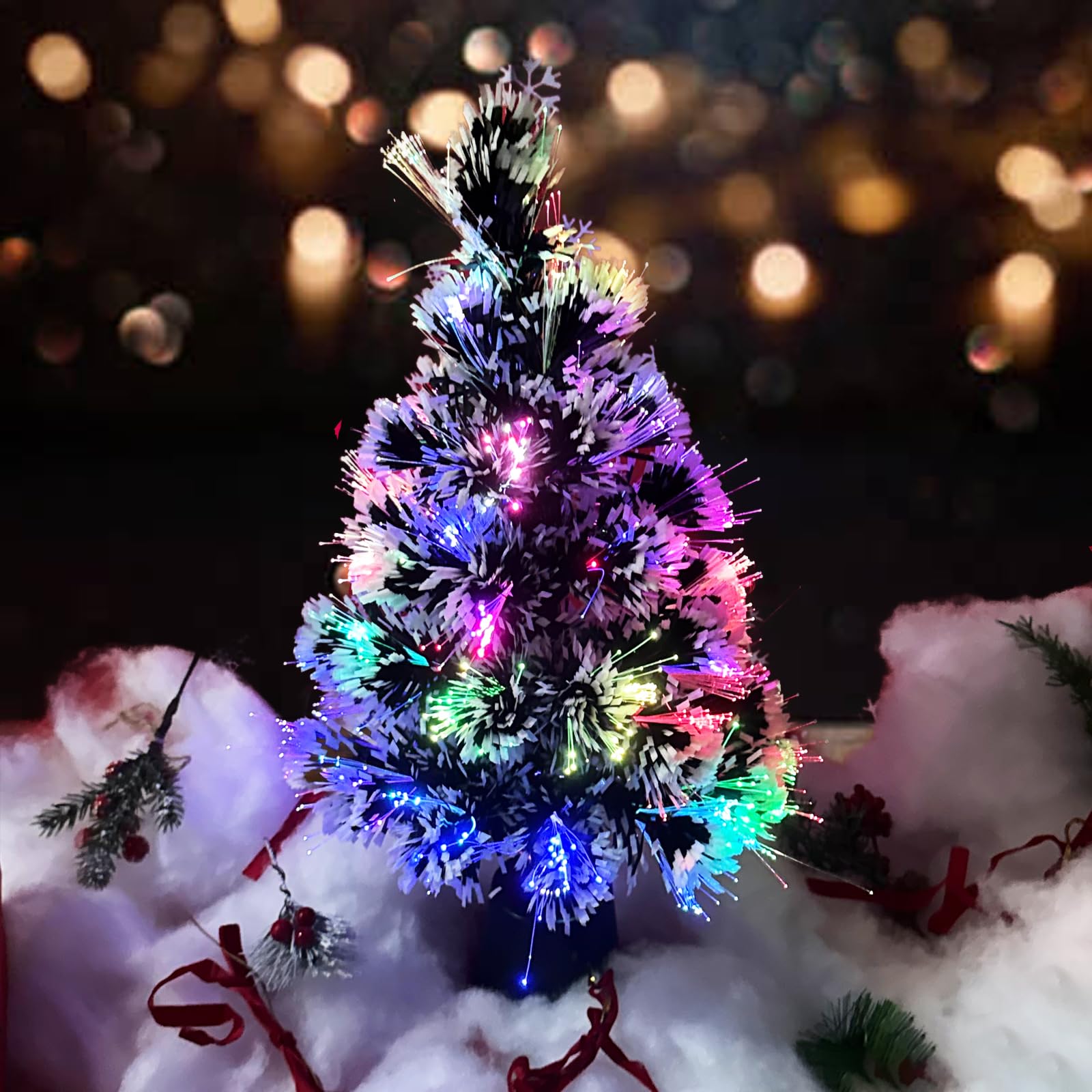 Amazon.de: Knstlicher Mini-Weihnachtsbaum mit Lichtern, Glasfaser-Optik,  Farbwechsel, mehrfarbig, LED, Mini-Weihnachtsbaum, fr Weihnachten,  Schreibtischdekoration, 45 cm, Wei + Schwarz