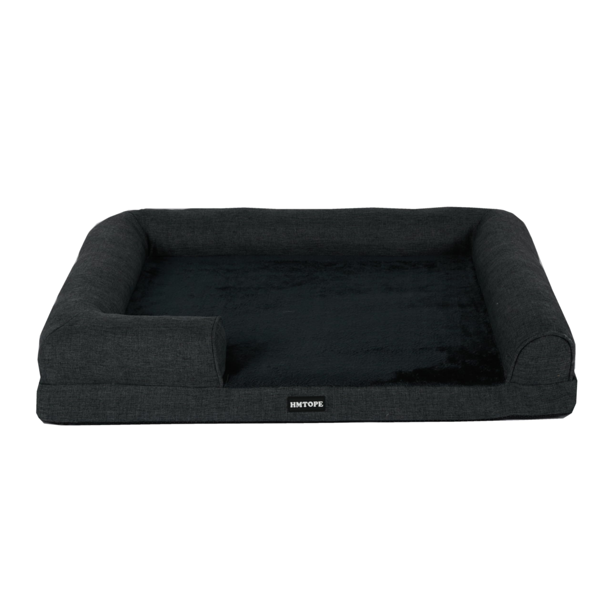 HMTOPE Orthopädisches Hundebett, Hundesofa, hohen Rand, Hundekissen, Hundekorb, Abnehmbar und waschbar, Grosse Hunde & MittelgroßeHunde, Schwarzgrau, 106cm
