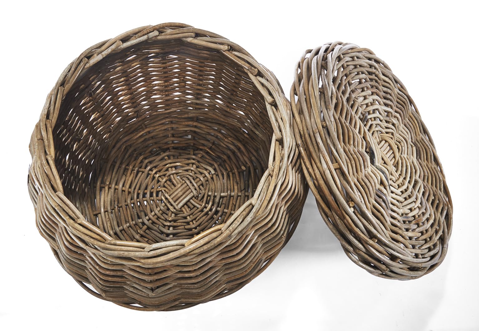 Kobolo Wäschebehälter Aufbewahrungskorb aus Rattan kubu grey mit Stoffeinsatz und Deckel