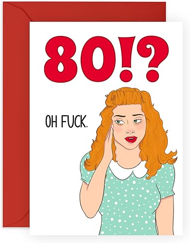CENTRAL 23 Tarjetas de cumpleaños número 80 para mujer, 80 Oh F*ck Lady - Divertidas tarjetas de felicitación retro para ella ochenta - Tarjetas de