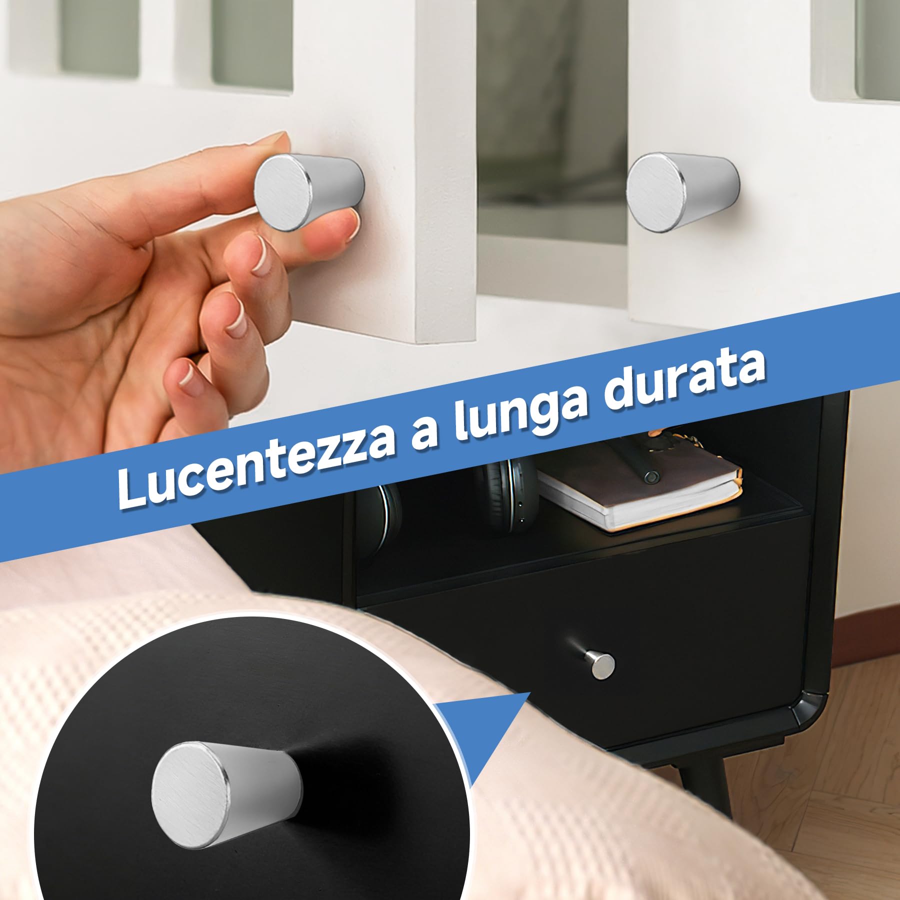 9 Pomelli per Mobili in Alluminio Opaco – Maniglie Rotonde per Cassetti con Viti, Stile Moderno per Armadi Cucina, Bagno e Rinnovo Mobili (Argento)
