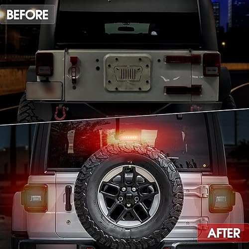 Miniatura 3 de Soporte de montaje para neumáticos de repuesto con tornillos y tercera luz de freno central de montaje alto con arnés de cableado compatible con