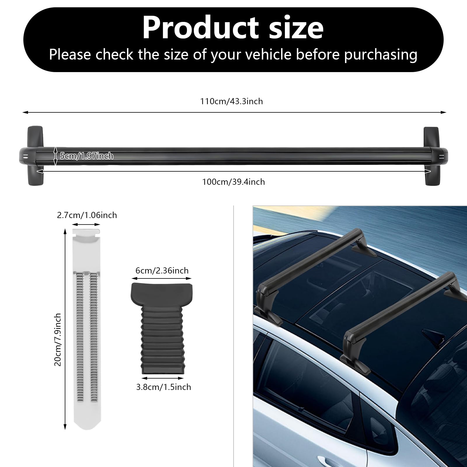Dachträger Universal 110cm | Bündige Schiene, Geschlossene Reling | Dachgepäckträger 110cm aus Alu, bis 75kg, Universal Schwarz