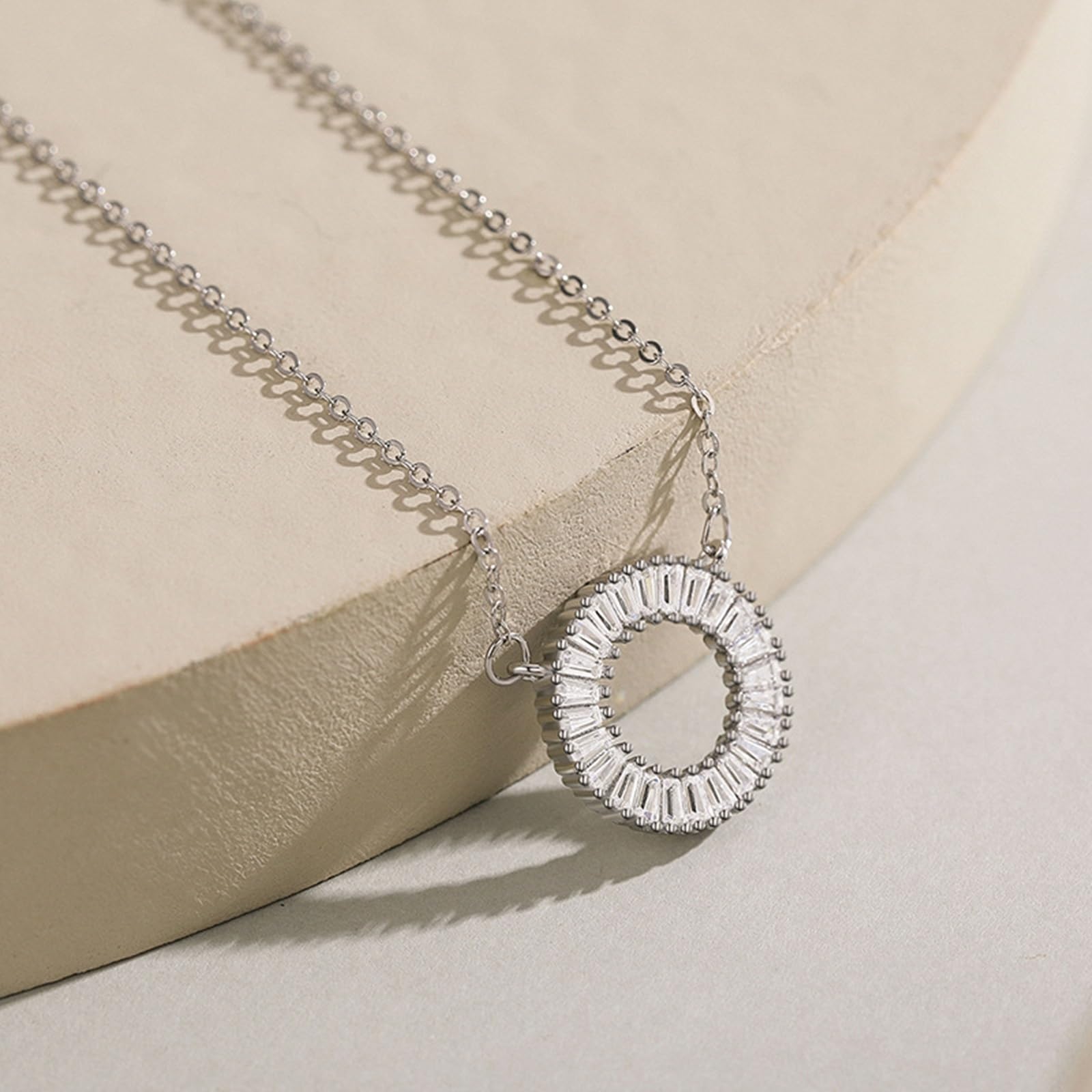 Collana In Oro Bianco 375/585/750, Ciondolo Collana Donna Cerchio con Diamante Lab, Catena Regolabile 40+5 cm