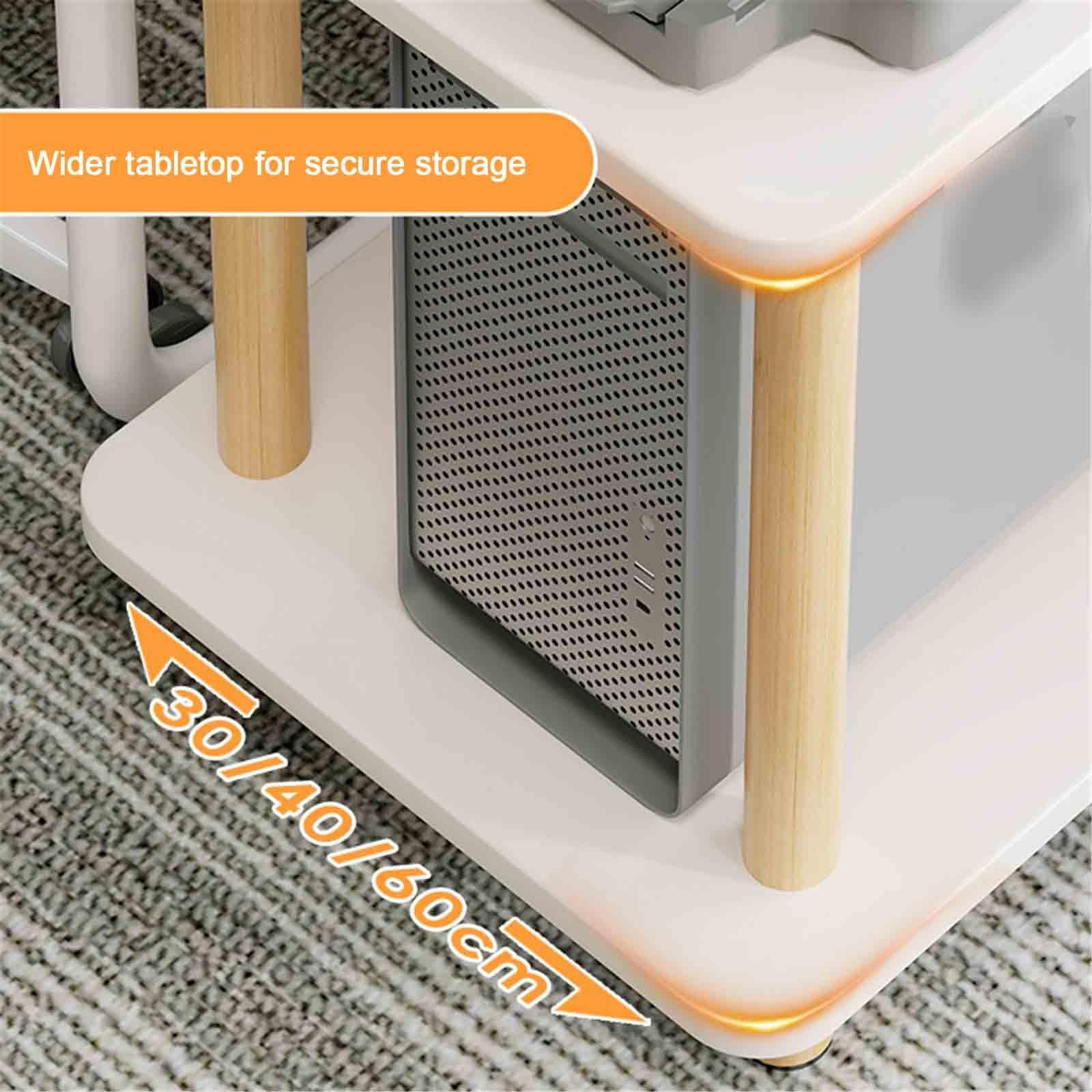 Massivholz Schreibtisch Pc Ständer Drucker Aufbewahrung Regal Pc Halterung Unter Schreibtisch Büro Boden Arbeitsplatz 2-Stufig Für Labore(60 * 40 * 53cm,Natural Wood)