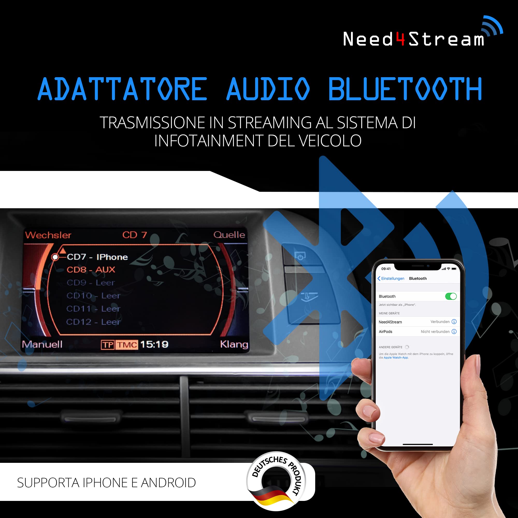 N4S73614 A2DP - Interfaccia audio Bluetooth con indicatore di titolo per MMI 2G, compatibile con Audi A4 8K, A5 8T/8F, A6 4F, Q7 4L, A8 4E, iPhone e Android