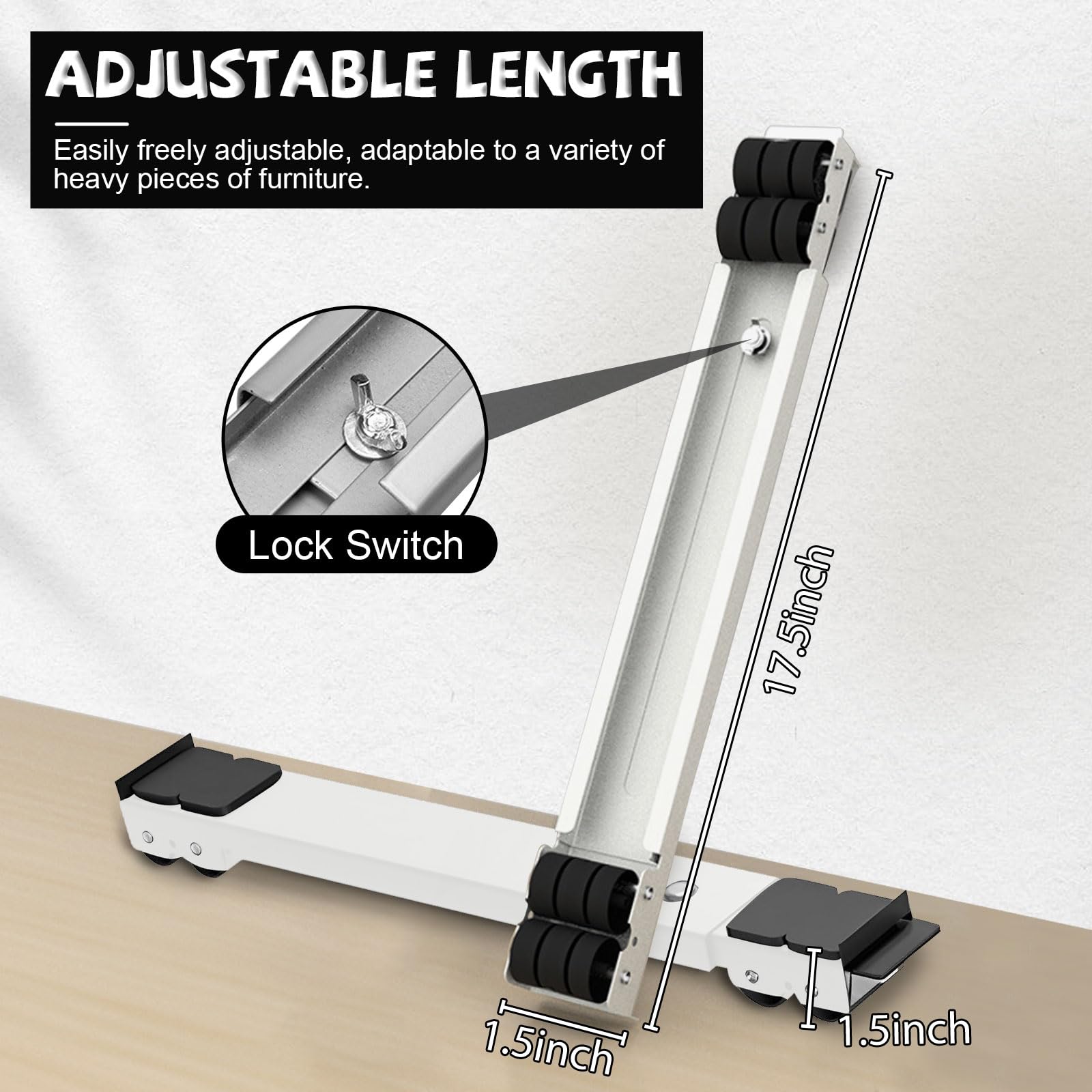 Heavy Duty Appliance Rollers, Extendable Furniture Moving Roller Wheels with Brake - Image 2