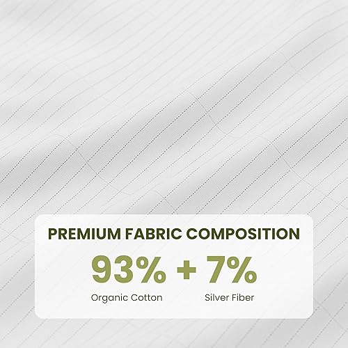 Miniatura 6 de ELECTRAWAVE Sábana encimera Queen de alta calidad de 94 x 102 pulgadas, fundas de almohada Queen  93% algodón orgánico, 7% fibra plateada pura,