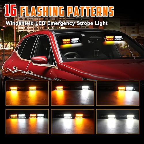 Miniatura 5 de Luz estroboscópica LED para salpicadero, 16 modos intermitentes 2 en 1, luces estroboscópicas LED de 12 V LED de alta intensidad para parabrisas