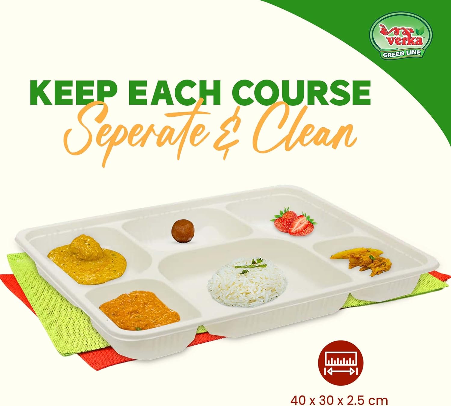 Verka 6 Compartment Tray (Thali), Biodegradable, 40 ea