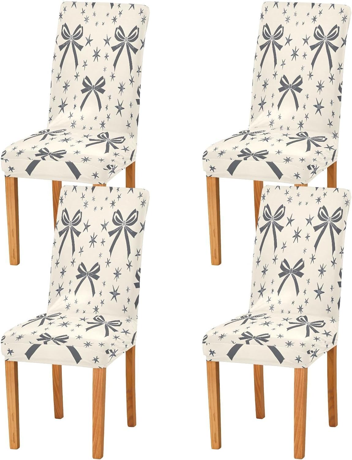 ALAZA Chair Covers for Dining Room, Bows Stars Gray Pattern Stretch Chair Cover Sets Chair Protector Removable Washable for Ktichen Restaurant Hotel