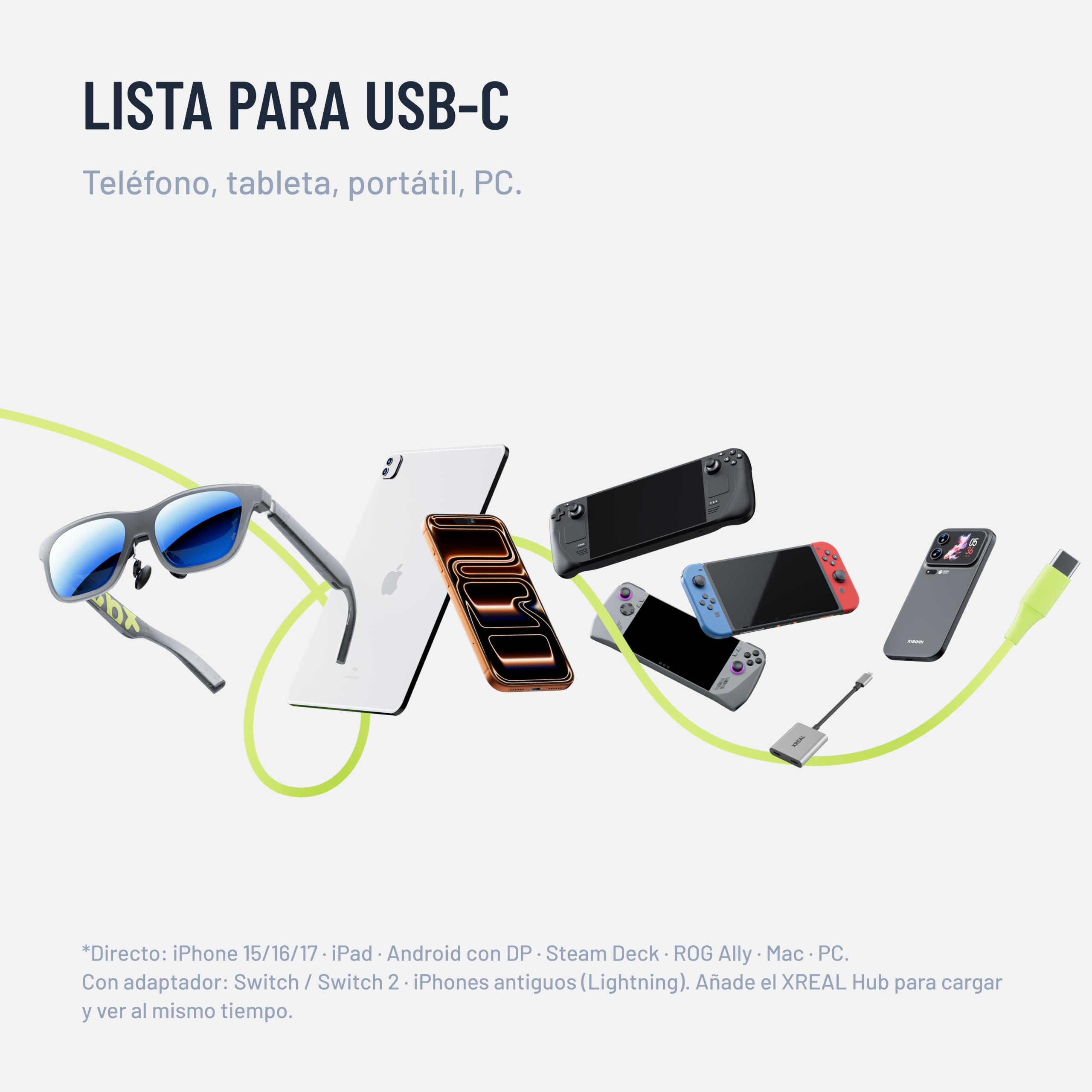 XREAL xbx a01+ AR Gafas, 62g Ultraligeras, 147” Pantalla Portátil para Cine y Juegos, Brillante HDR10 de 1600 nits, USB-C DP para iPhone, iPad, Android, Steam Deck, ROG y PC
