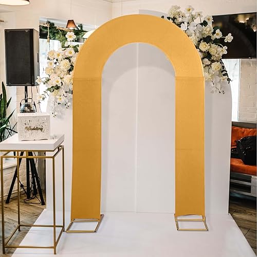Miniatura 2 de Efavormart.com Cubierta de fondo de arco abierto de elastano dorado de 7 pies, funda de arco de boda en forma de U de doble cara