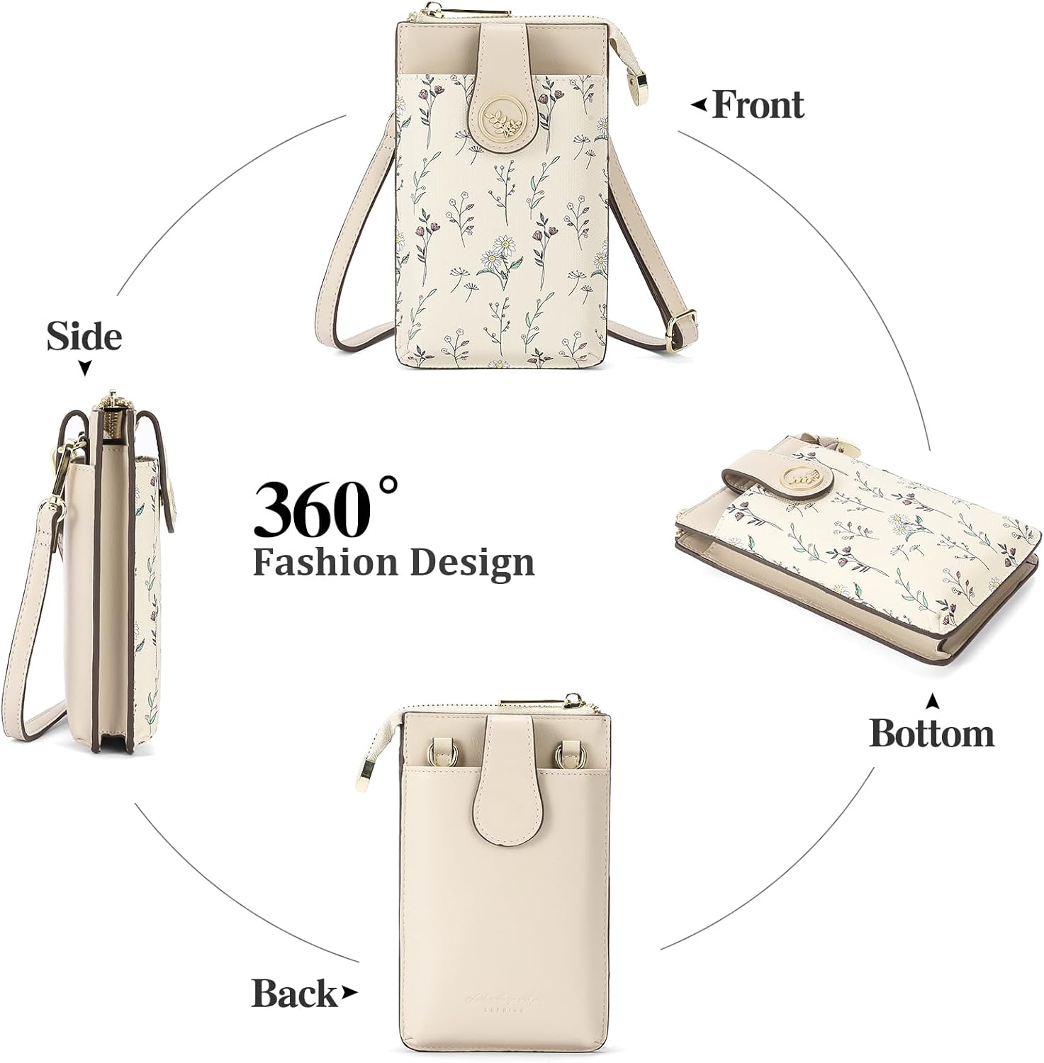 GAEKEAO Vegan Leather Small Crossbody Bag for Women Mini Cell Phone Cross Body Purses Floral Wallet with Card Slots For Girls - Image 4