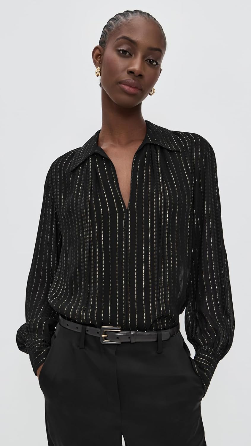 Vince Women's Gathered Metallic Stripe Blouse - Image 2