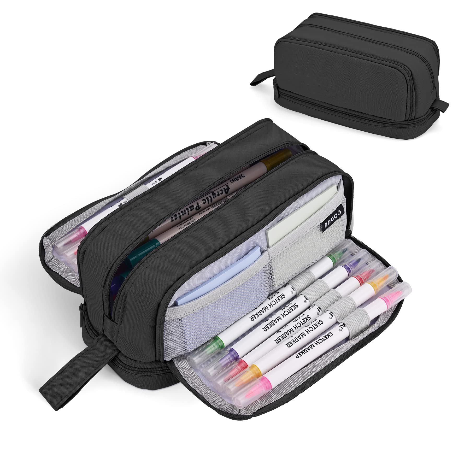 Pencil Case Large Capacity Pencil Pouch for Girls Boys with 4 Compartments Multifunctional Pen Bag Stationery Organizer Office Makeup Bag Portable Pen Bag for Teenage Adult Women Men, Black