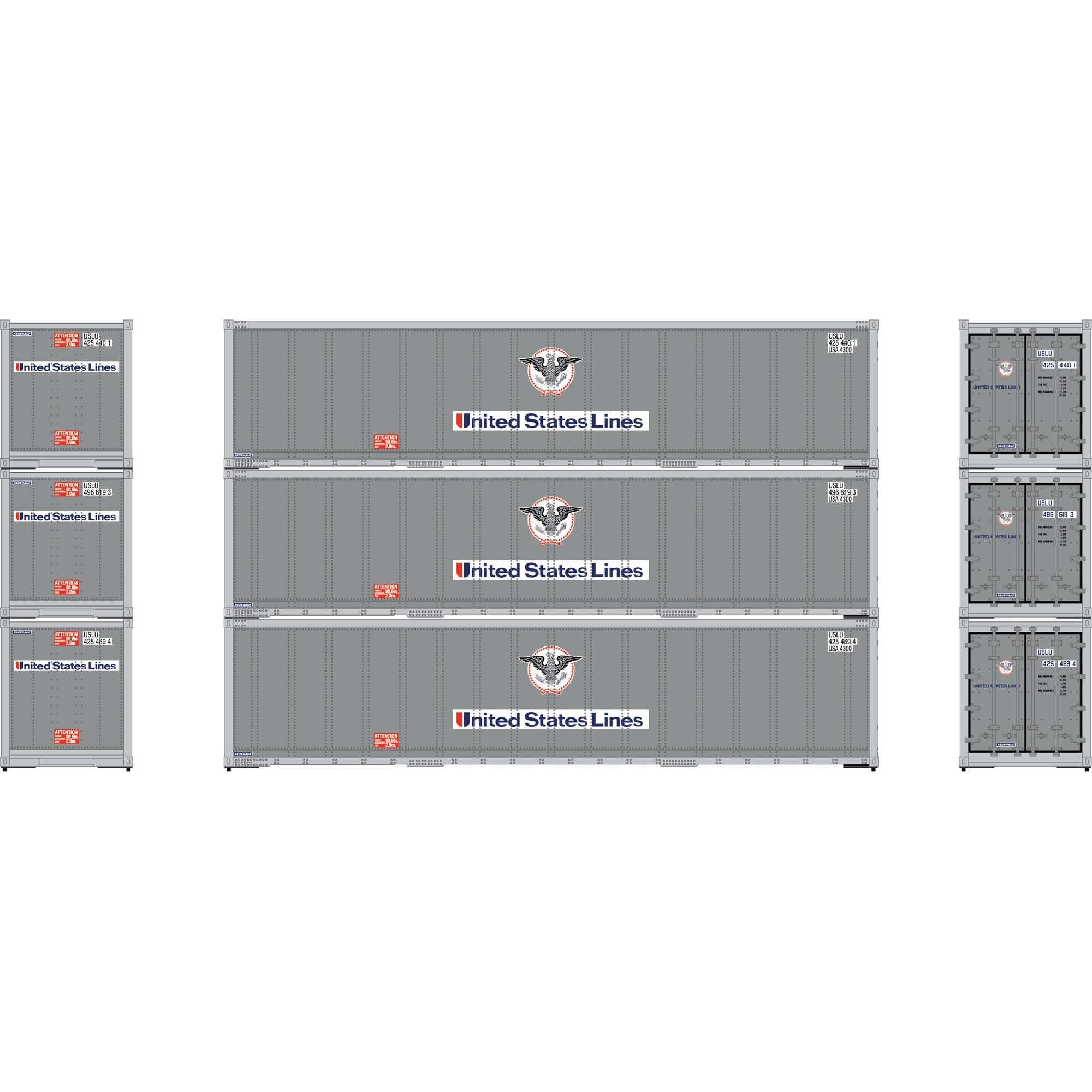 Athearn HO 40' Smooth Side Containers USLU #1 3 ATH63389 HO Vehicles