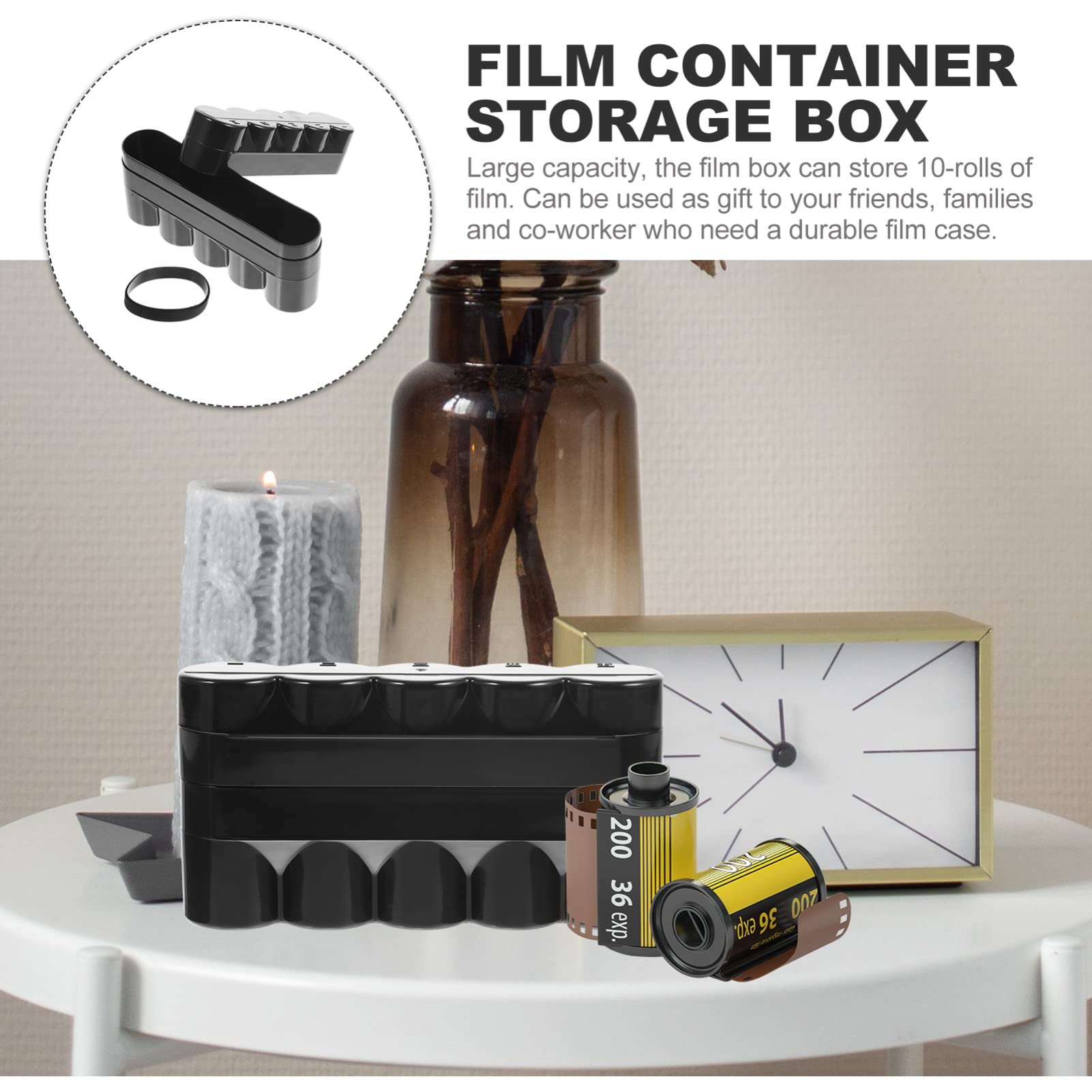 EXCEART Lot de 120 boîtes de rangement en plastique noir avec couvercle pour rouleaux de photos
