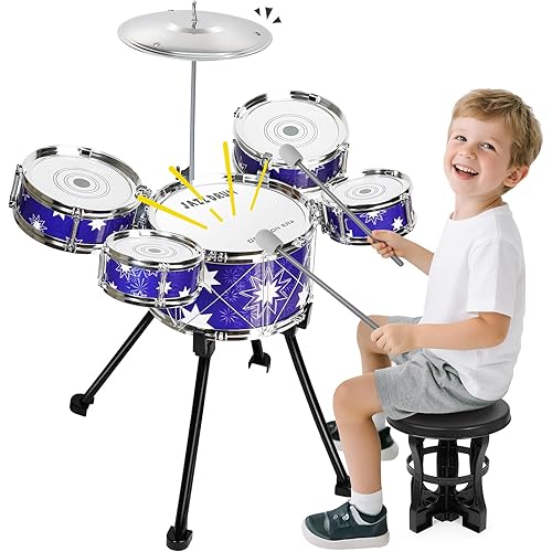 Upgraded Drum Set for Toddler Toy Ages 2-4 Kids Jazz Drums Kit with Stool Musical Instrument Toys for 3 4 5 Year Old Girls Boys Gifts