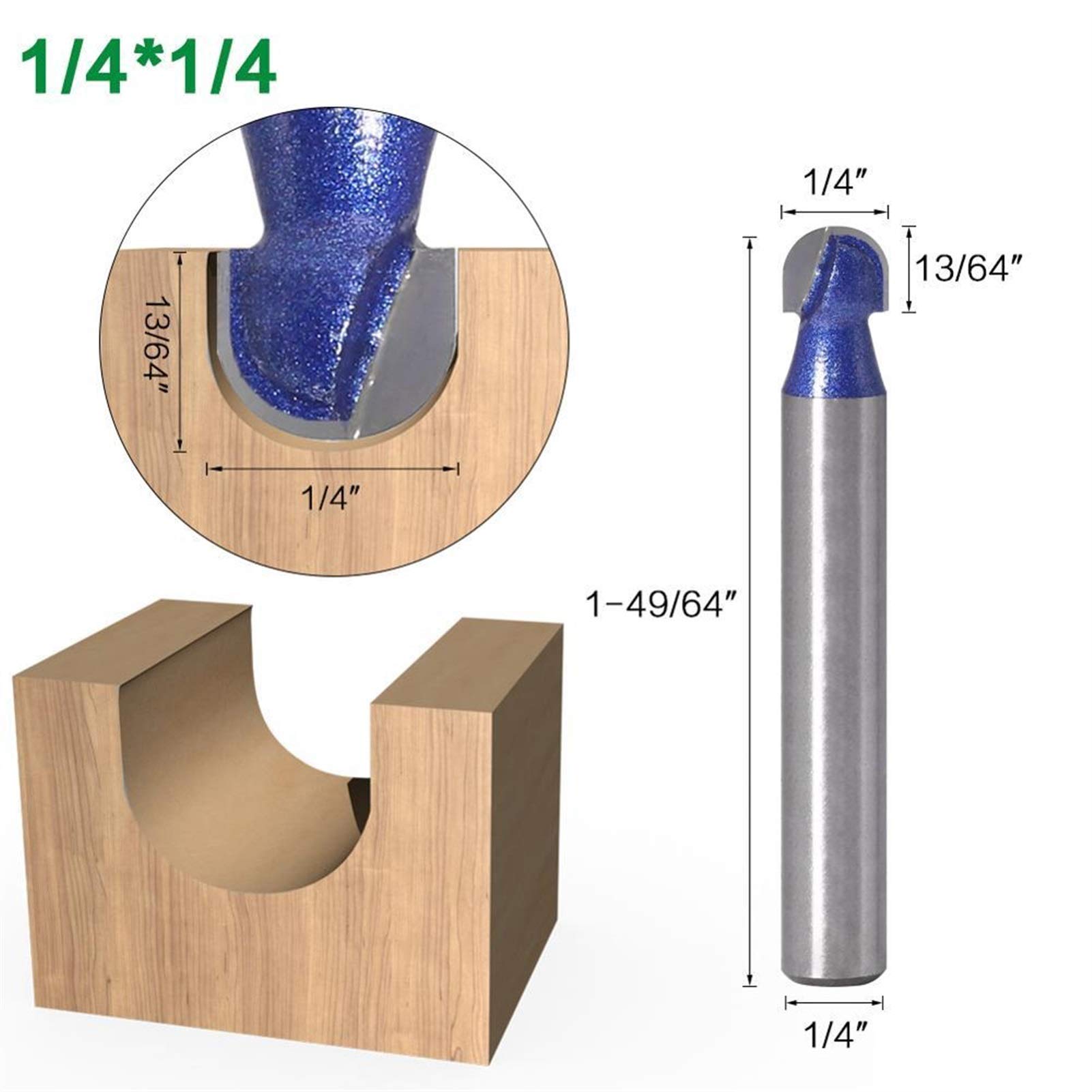 Zkenyao-Router Bit 1/4?Shank Ball Nose Router Bits Set End Mill Round Cove Box Solid Carbide CNC Radius Core Milling Bit, 1 Pcs, Use Safety Reliable (Cutting Edge Length : 6.35mmX6.35mm)