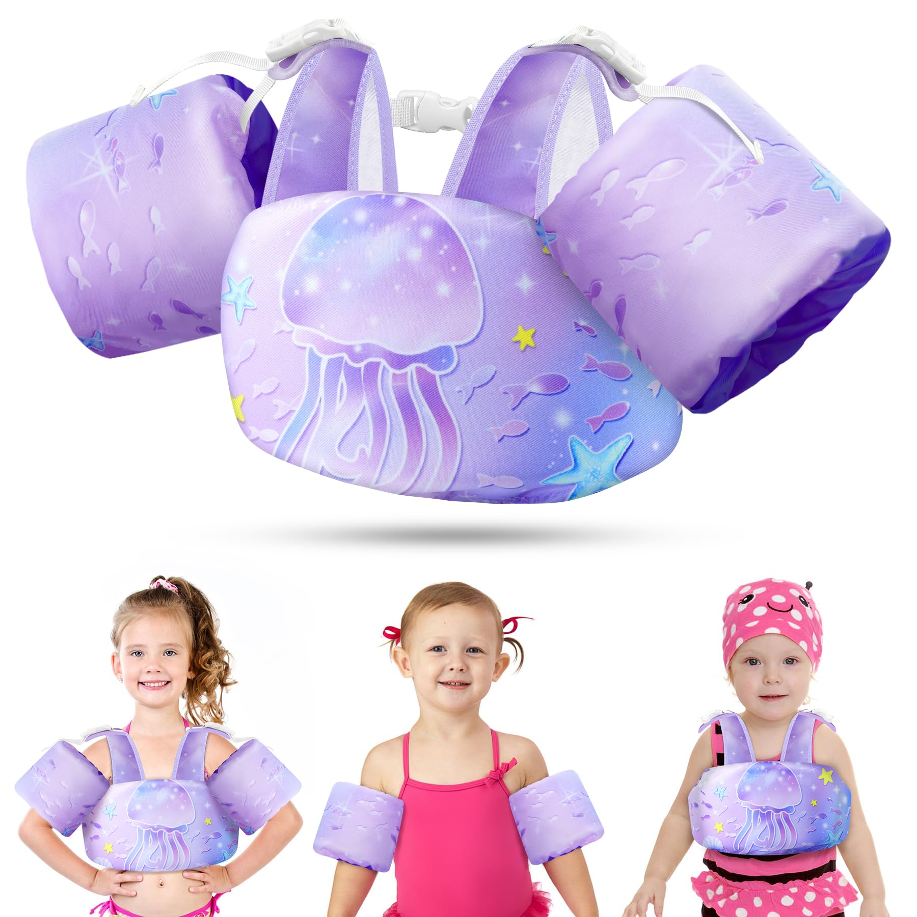 Vvinca Separable Toddler Swim Vest Fit 22-66 Lbs（2-6 Years）| 3 in 1 Toddler Floaties Pool Float & Arm Bands Boys and Girls, Adjustable Sturdy Safety