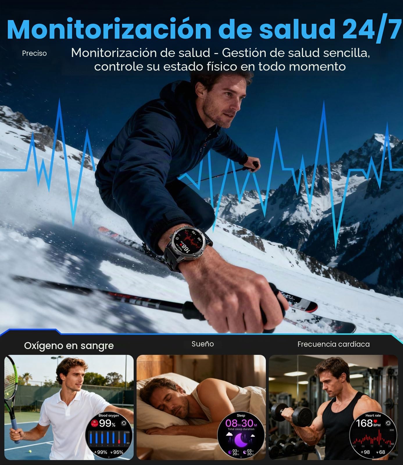 Reloj Inteligente Hombre con 1000mAh/Linterna, 1.53" HD Militar Smartwatch Hombre con Llamadas Bluetooth, Monitor de Sueño, SpO2, IP68 Impermeable, 120+ Modos Deportivos para Android iOS