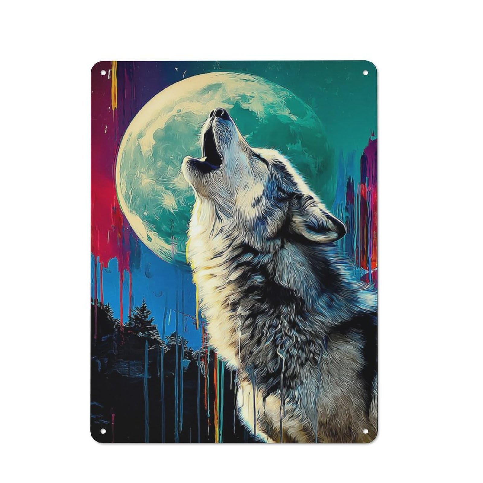 Junmoney Howling Wolf Moon Metal Sign 40X30cm With For Home Bar Wall, Vintage Decor, Wall Decoration For Home Bars And Entertaining Spaces