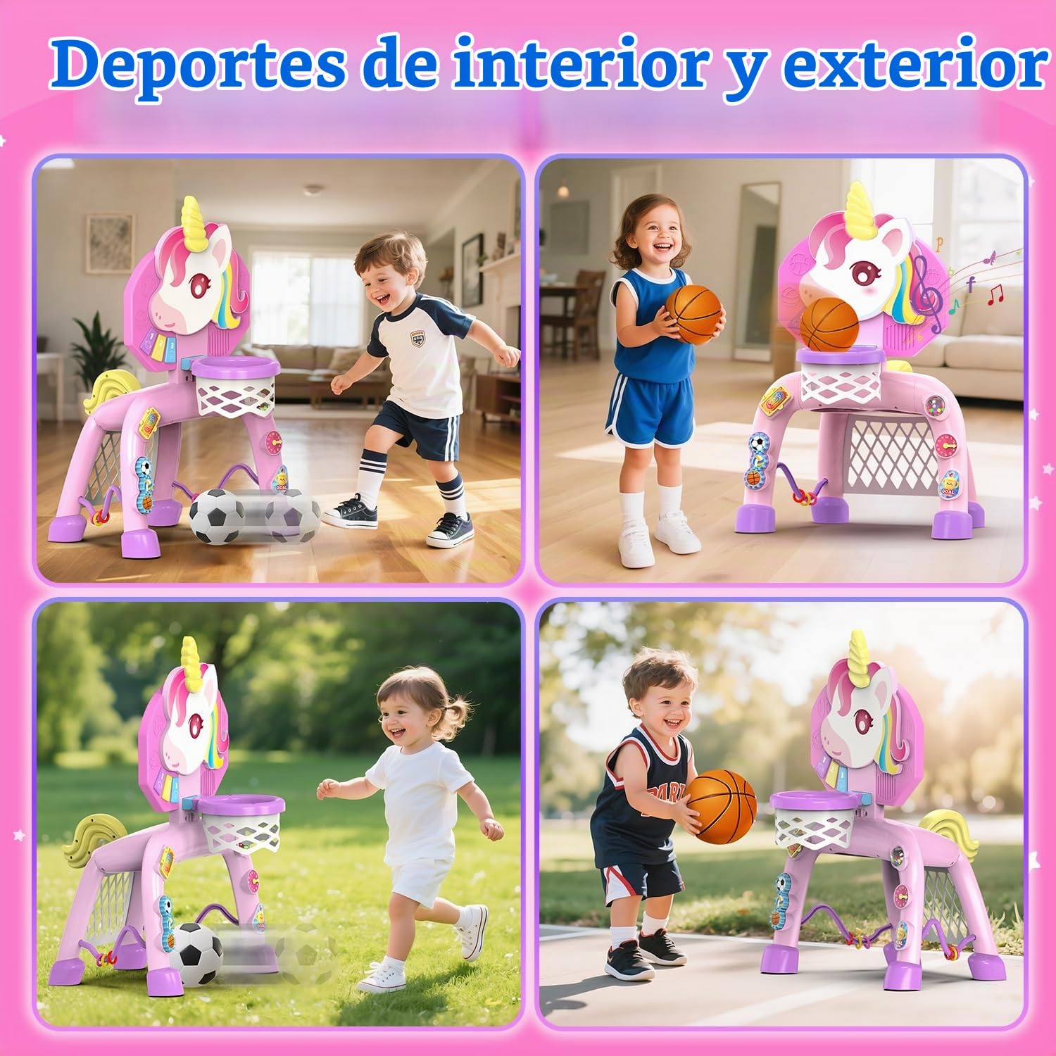 POPERFUN Canasta Baloncesto Infantil y Porteria Futbol Niños para Niñas de 1-3 Años, Mini Canasta Baloncesto con Luces y Música para Bebés de 12-18 Meses, Regalos de Cumpleaños de Navidad