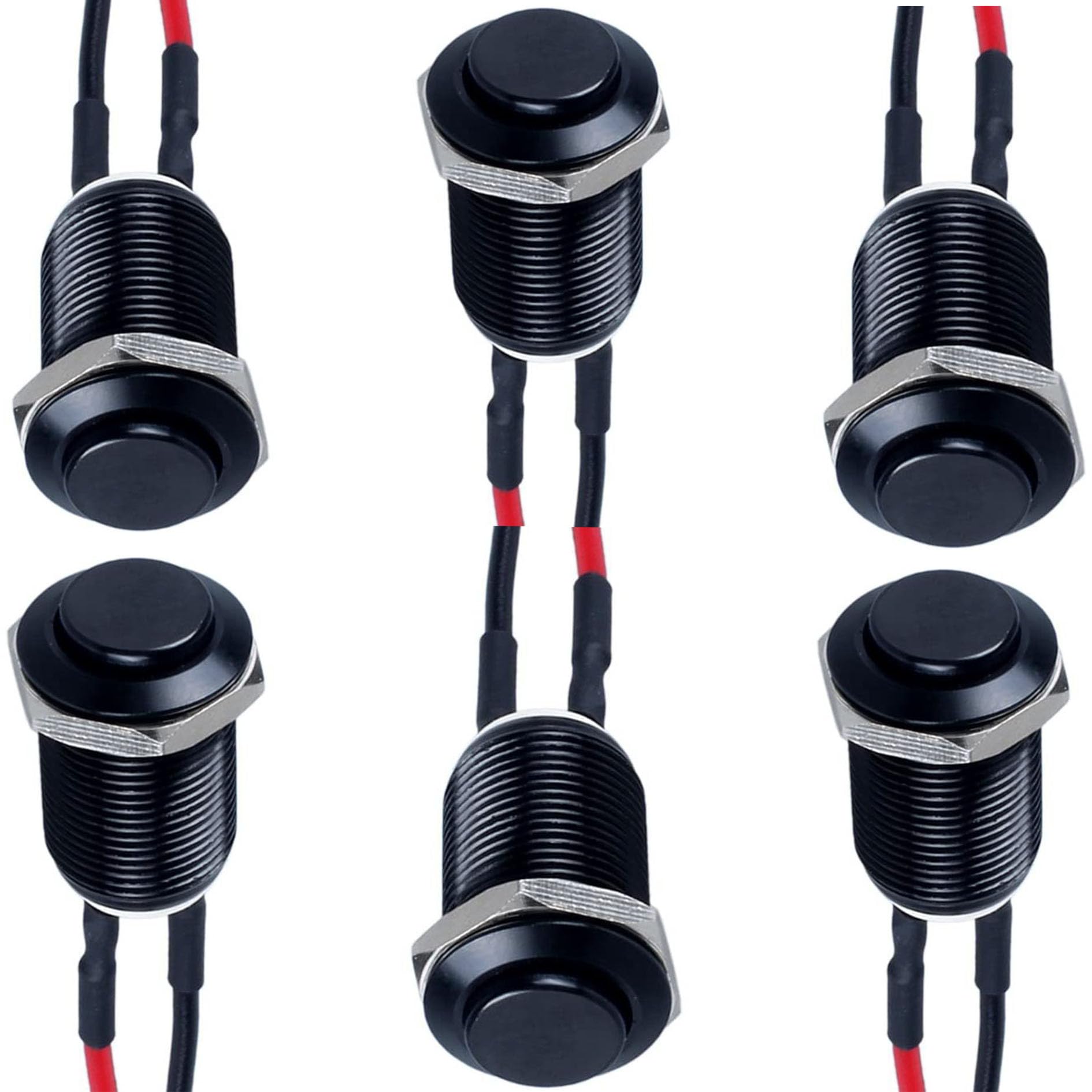 AMBOJIE 12mm Momentary Push Button Switches, 6pcs, Stainless Steel, Waterproof IP66, Anti-Vandal, Pre-Soldered Wire, 1NO, 12V-220V, for Car/Truck/