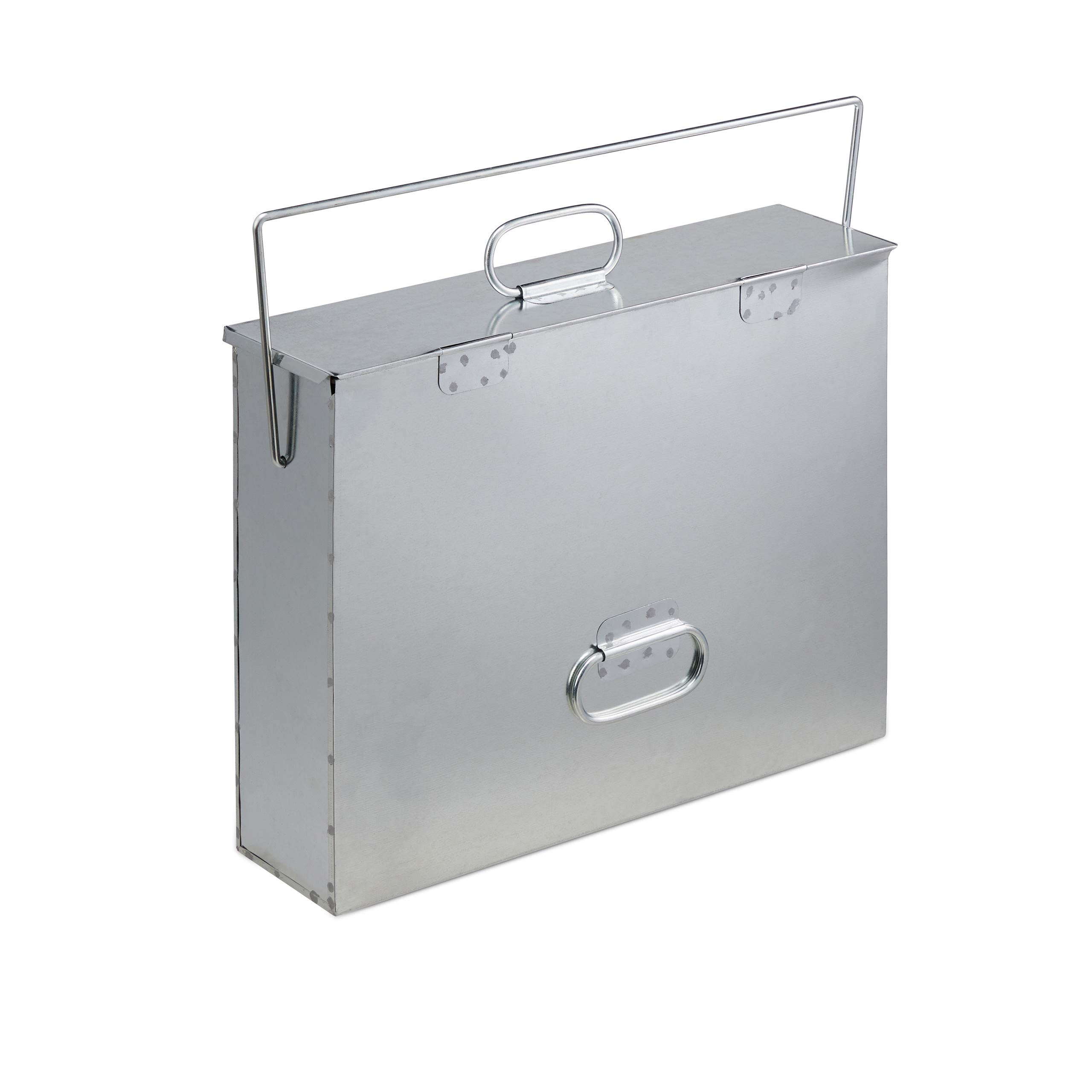 Relaxdays Caja Rectangular Cenizas, Contenedor Cenizas con Tapa, 15 L, Acero Galvanizado, Recipiente Chimeneas, Plateado