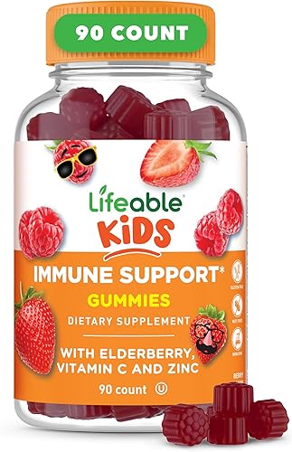 Lifeable Gomitas de apoyo inmunológico para niños, vitamina C y zinc de saúco, suplemento de apoyo inmunológico de gran sabor, gomitas de saúco para