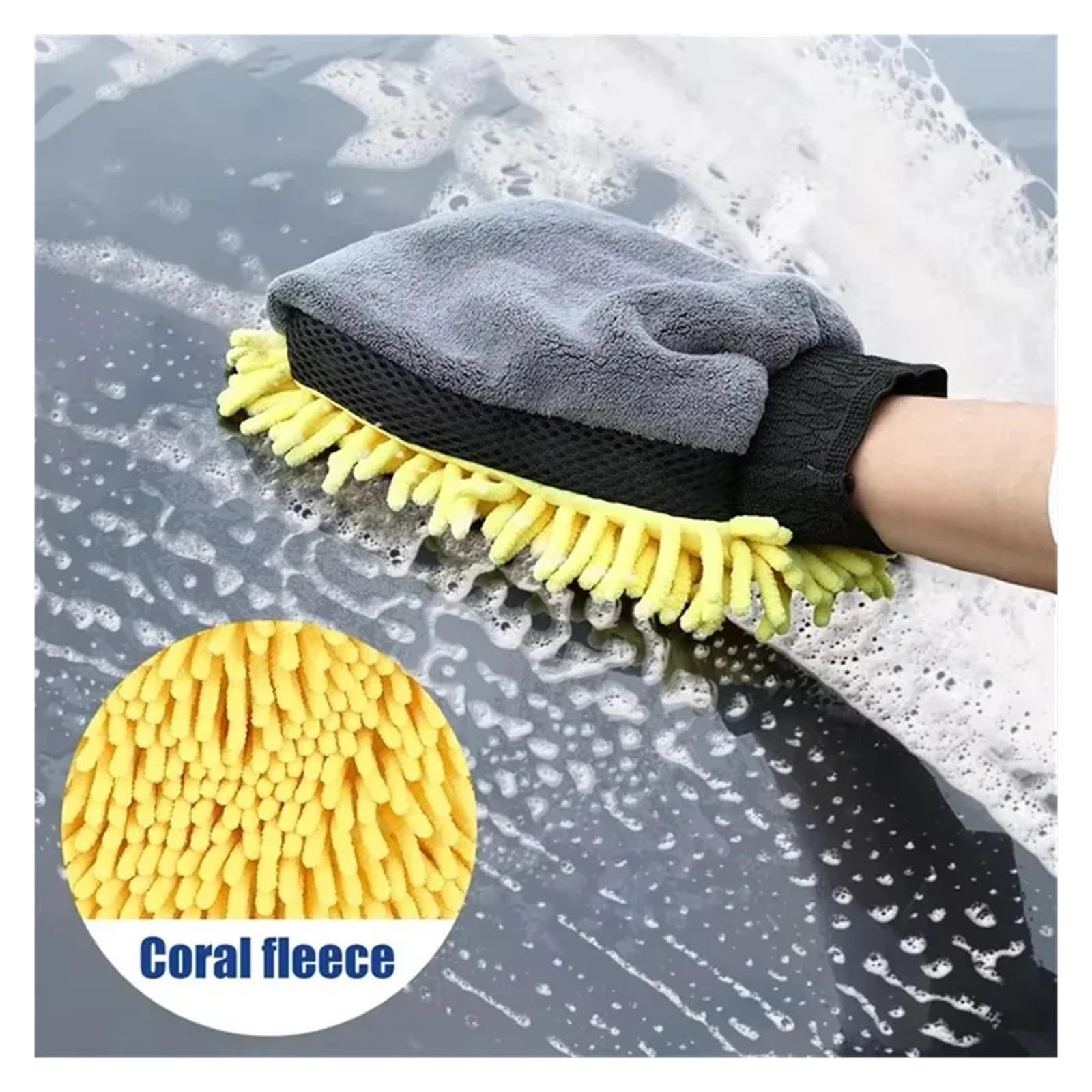 Generisch Autowaschhandschuhe, wasserdichter Mikrofaser-Chenille-Reinigungshandschuh, Detaillierungsbürste, Autopflege, doppelseitiger Handschuh(Blue,3pcs)