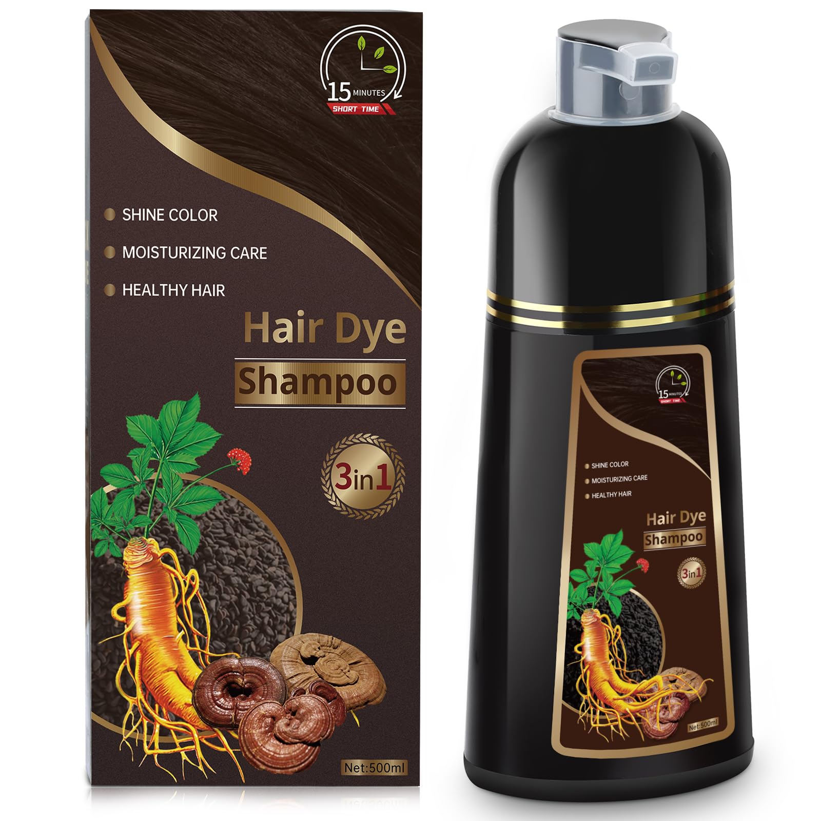 Hair Dye Shampoo for Gray Hair, 3 in 1 Herbal Shampoo Hair Dye for Women Men, Hair Color Shampoo 500ml (Dark Brown)