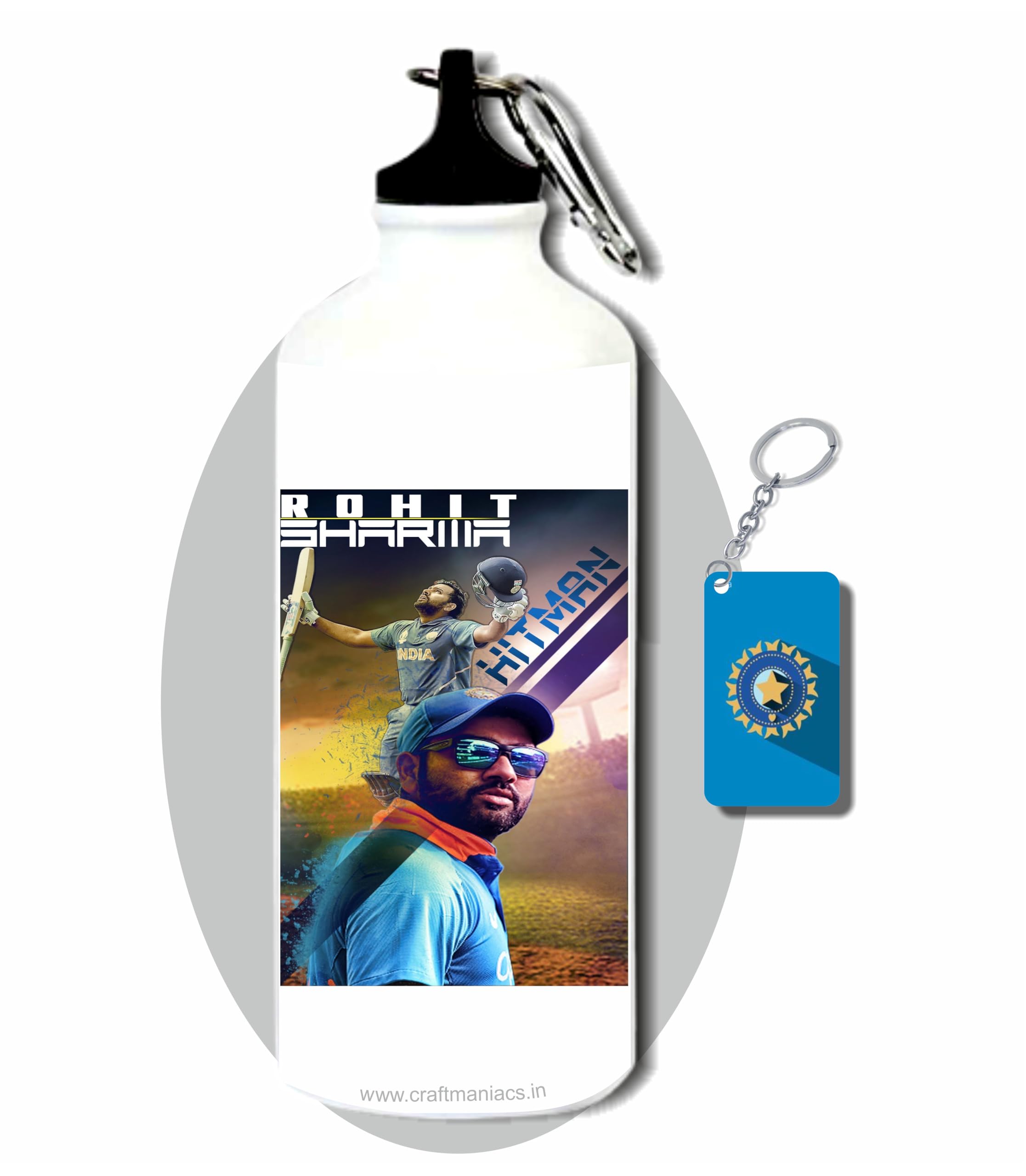 CRAFT MANIACS Rohit Sharma Colored Art 600 ML BPA & Lead Free Sipper Bottle & Cricket Keychain Best HD Print Sipper For Cricket Lovers-image-45
