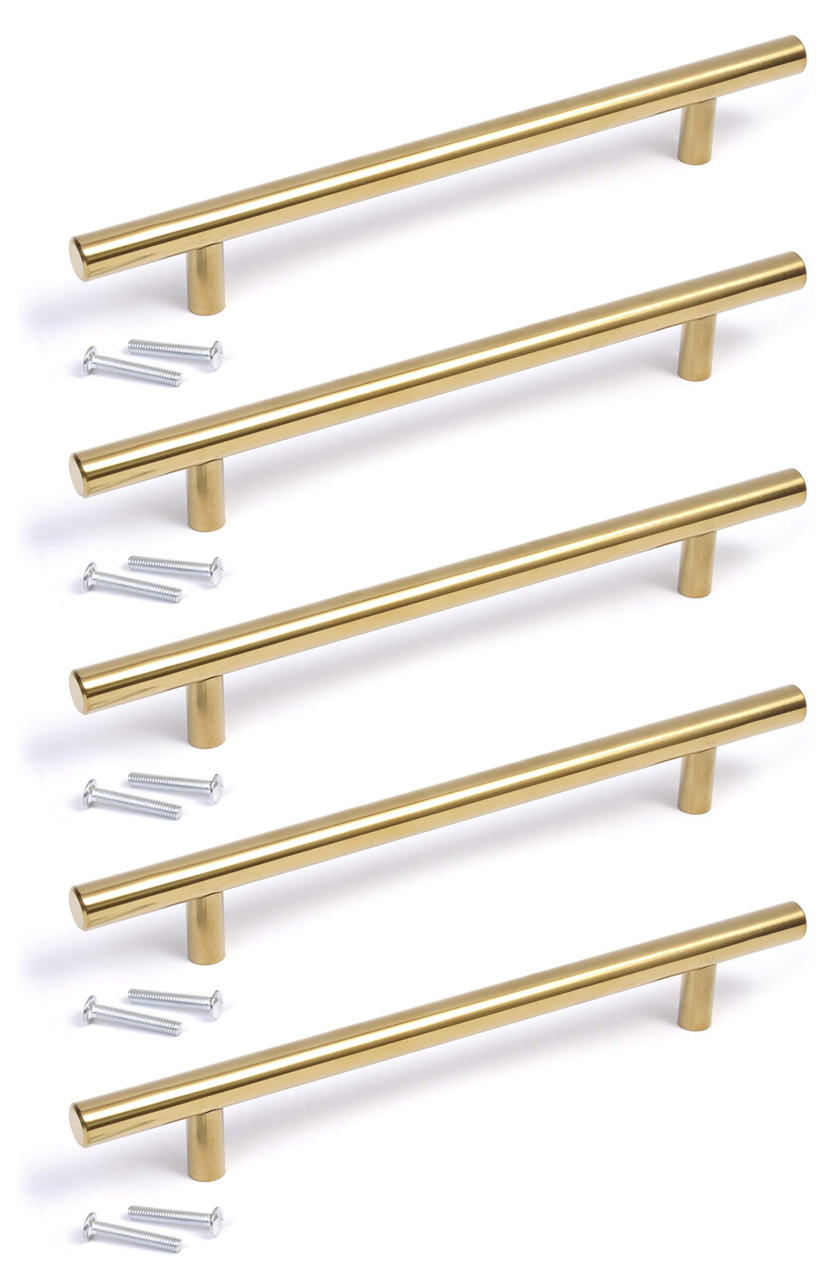 Bsm Marketing Gold,Black T Bar Handle Knob Gold Finish Kitchen Bedroom Bathroom (5, 192Mm Hole Centres)