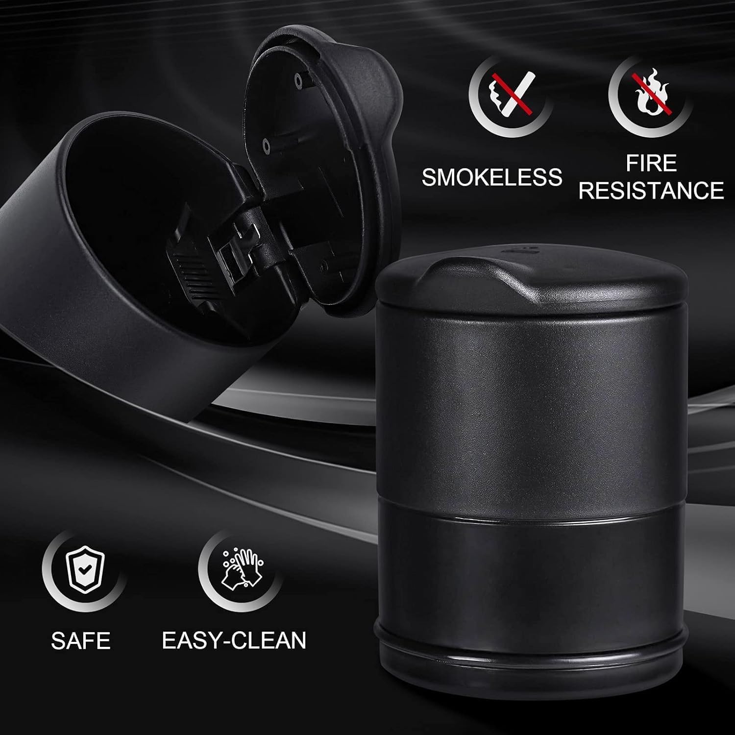 2 PCS Portable Ashtray, Car Ashtray with Lid Smell Proof, Portable Ashtrays for Cigarettes, Portable Car Ashtray Cup, for Cars Auto Truck(Black) — view 6
