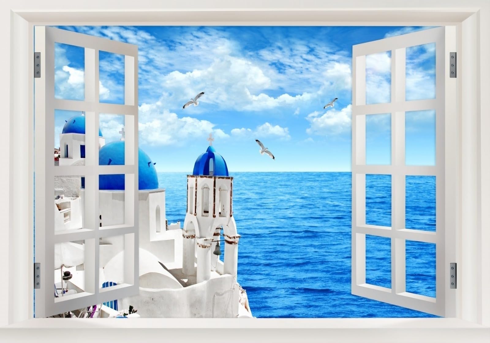 Papier peint panoramique 3D vue depuis la fenêtre paysage océanique bleu