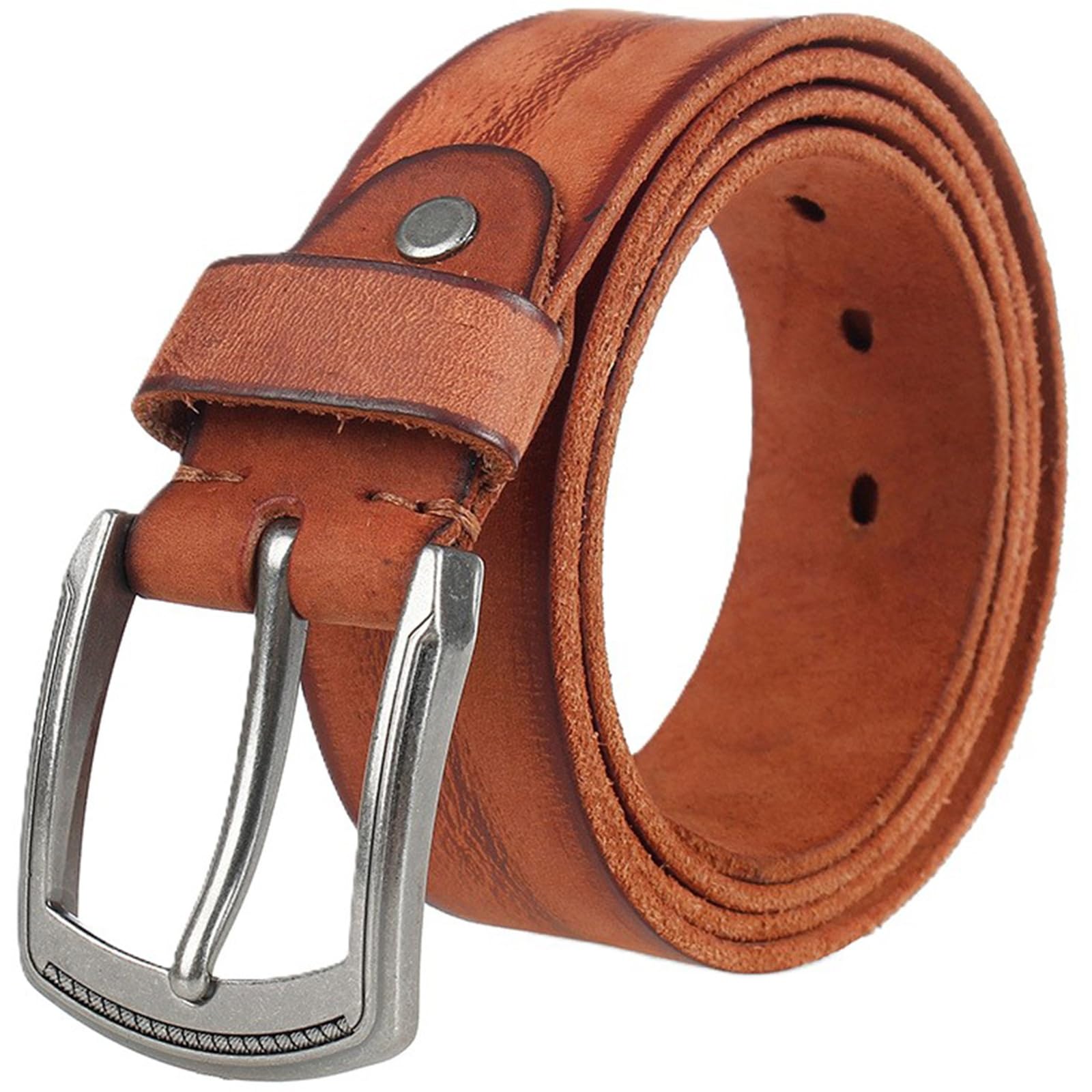 AGUTALITHIC Vintage Distressed Genuine Leather Belt for Men Women Classic Prong Alloy Buckle 38mm Wide Versatile Casual Strap(110cm/43, Brown)