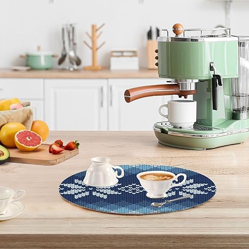 Miniatura 6 de 3 Pcs Trivet Hot Plate Knitted Blue Jacquard with White Flowers for Hot Dishes 15in Cotton Thread Weave Hot Pads for Bowl Home Decor