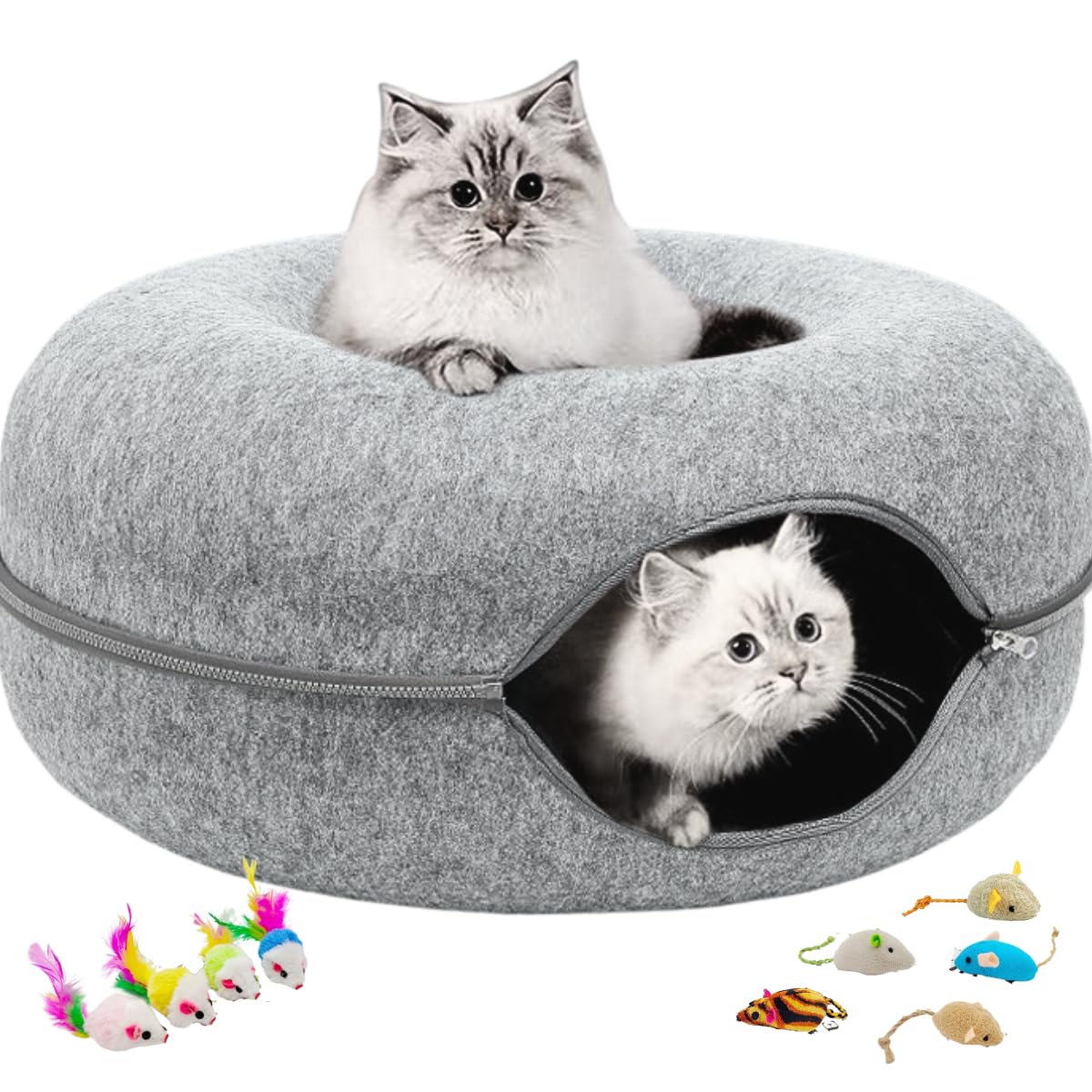 Cat Tunnel Bed Cat Tunnel Cave Small Pets Nest Indoor Large Four Seasons Available Detachable Washable Interior (Light Grey 20'')