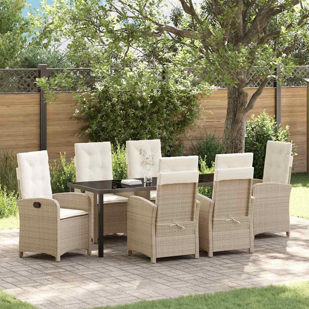 Salon de jardin 7 pièces en polyrotin beige avec coussins, 6 places, durable, design moderne, résistant aux intempéries, pour jardin, terrasse et balcon, salon confortable, meubles