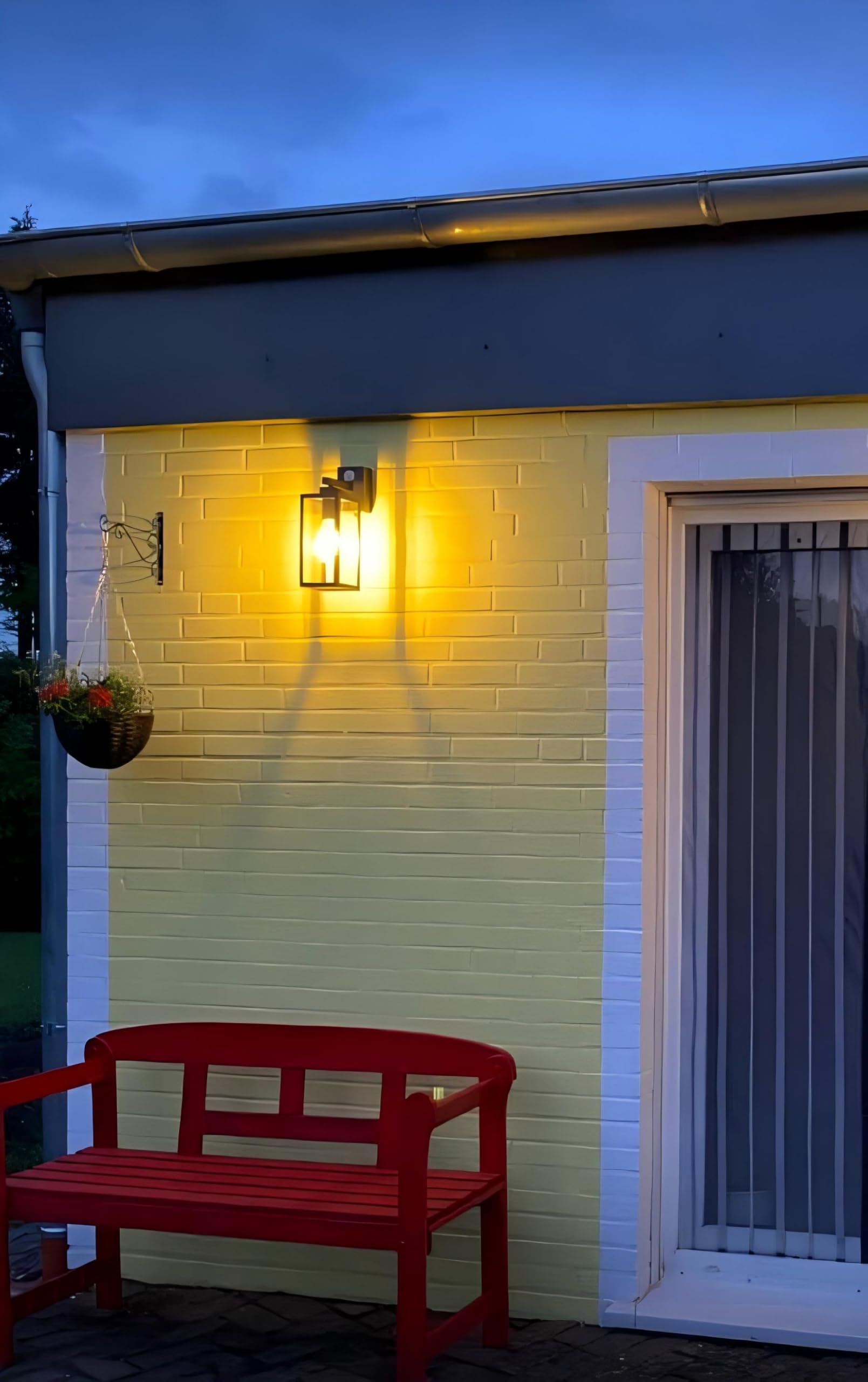 K-Bright 2 Stück Aussenlampe mit Bewegungsmelder, Mit E27-Fassung Anthrazit | Vintage Outdoor Wandlampe Laterne, max. 40 Watt, für Terrasse u. Hof(Glühbirne nicht enthalten)