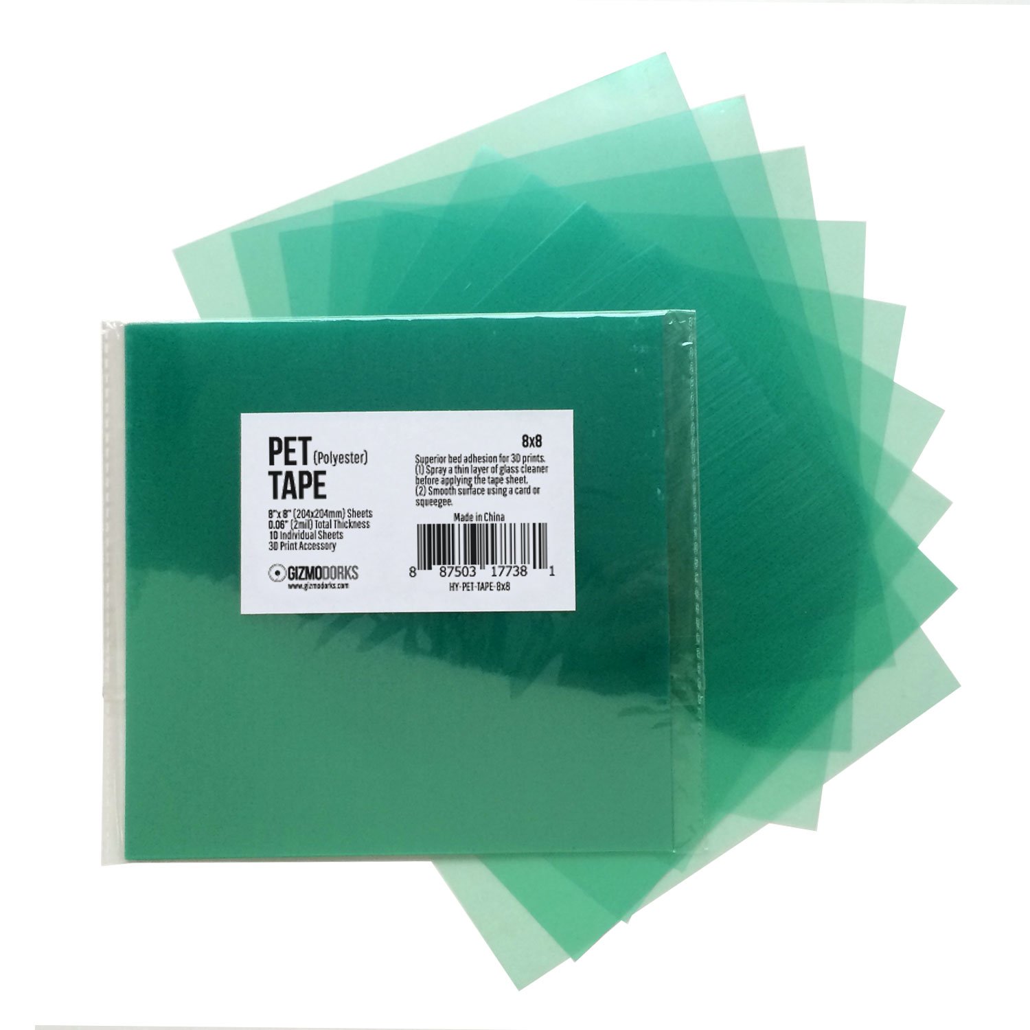 Gizmo Dorks Polyester Film PET Tape for 3D Printers and Printing, 8 x 8 inches, 10 Sheets per Pack (B01N0F110Y) Amazon Price History, Amazon Price Tracker
