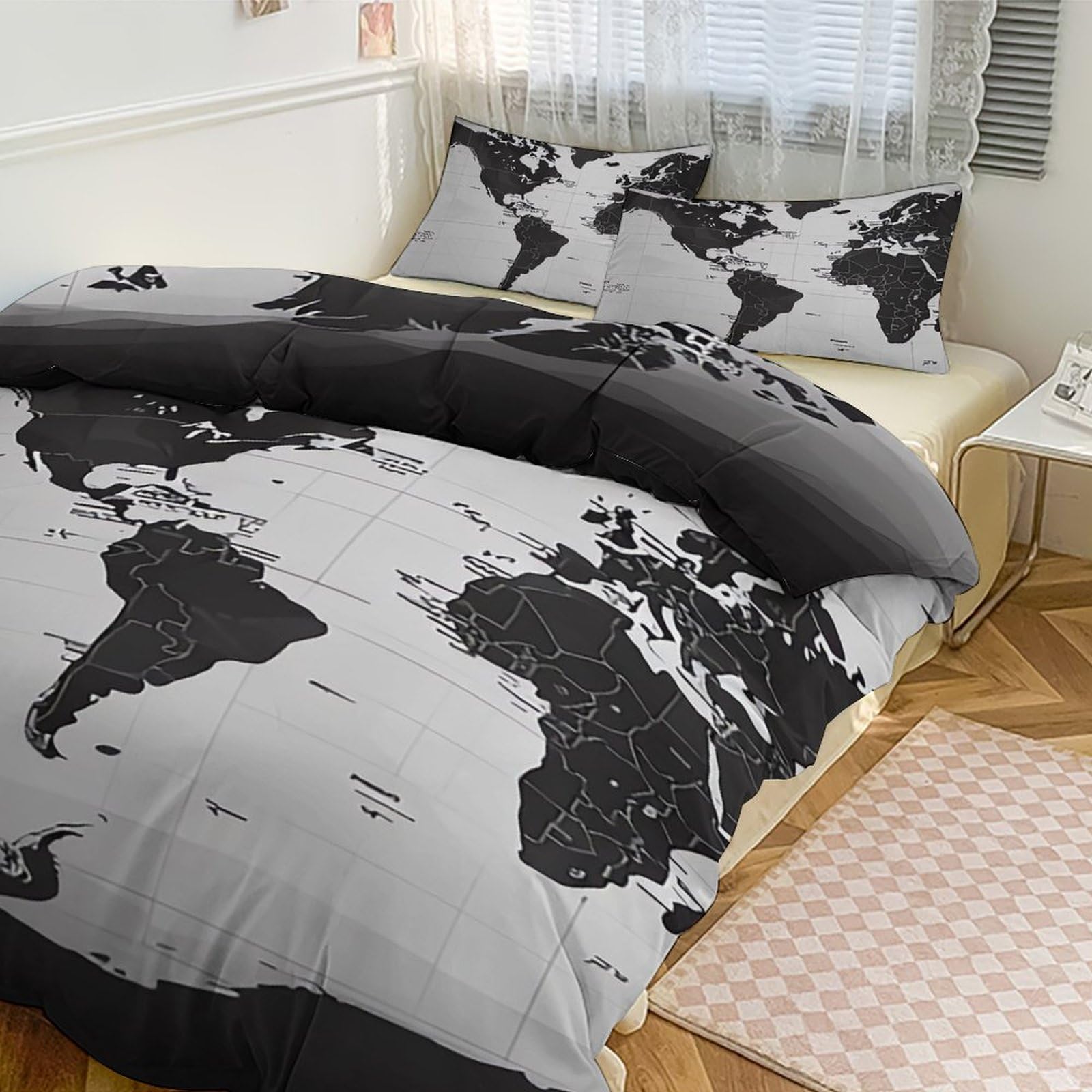 Couette pour grand lit épaisse et haut de gamme avec couvre-lit carte du monde