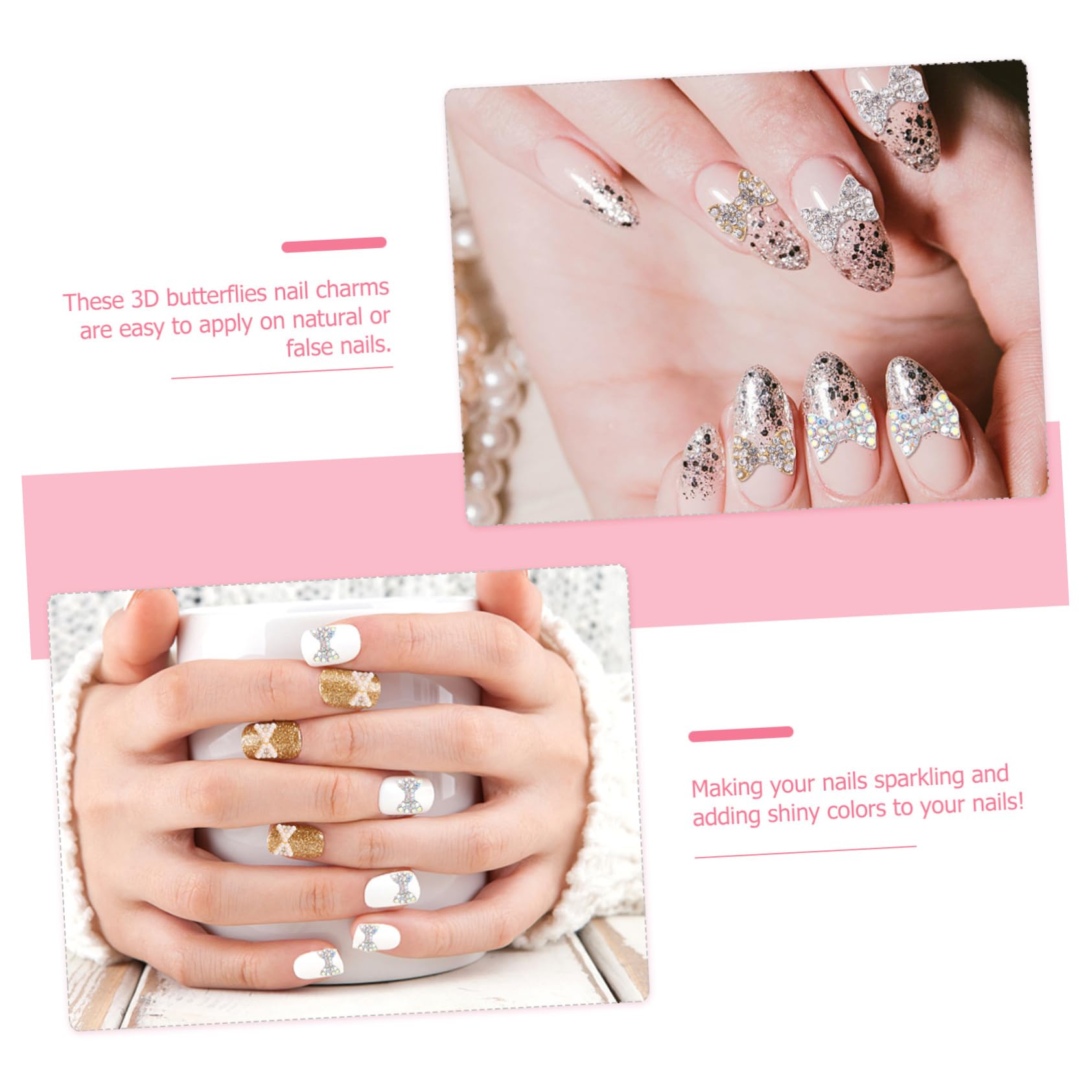 Beatifufu 50Pcs Nail Art Charms with Rhinestone Butterflies for Stunning Nail Decorations for Parties and Special Occasions Nail Art Ornaments and Accessories