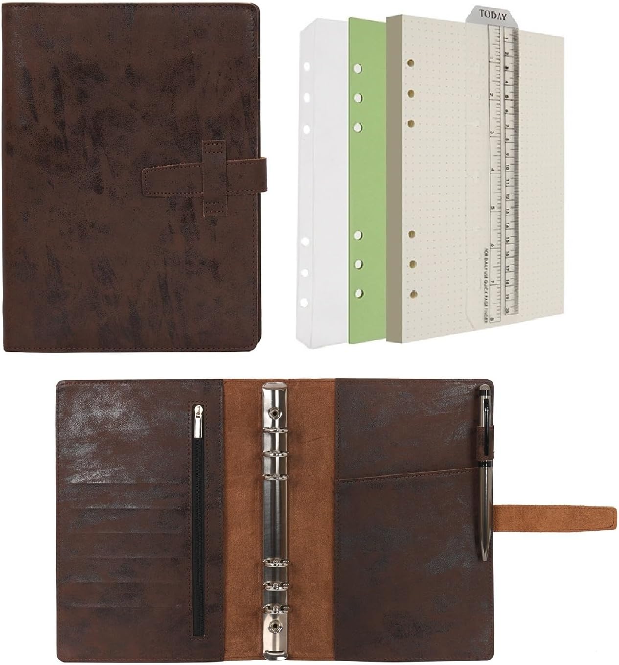 Cartella In Pelle Wonderpool A4 - Raccoglitore Anelli Rimovibile - Portablocco, Tasche - Nero