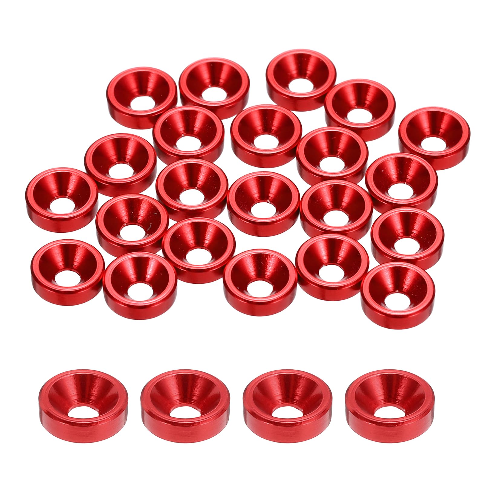 sourcing map M2 Cone Cup Countersunk Washers, Anodized Aluminum Gaskets Cup Head Washer Gasket for Screw RC/FPV/PC/Drone/Mechanical Accessories Model Parts, 20PCS(Red)