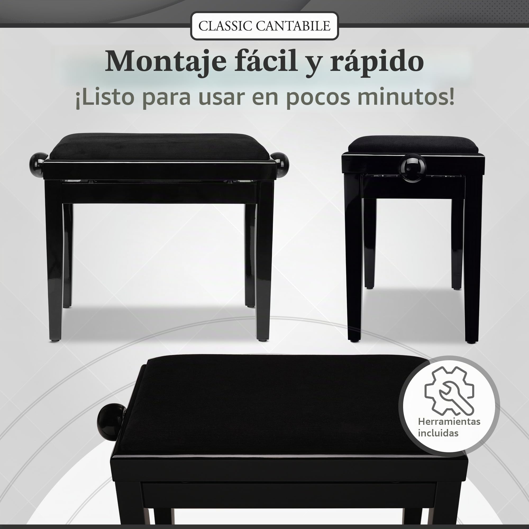 Classic Cantabile Banco para Piano Negro Brillante